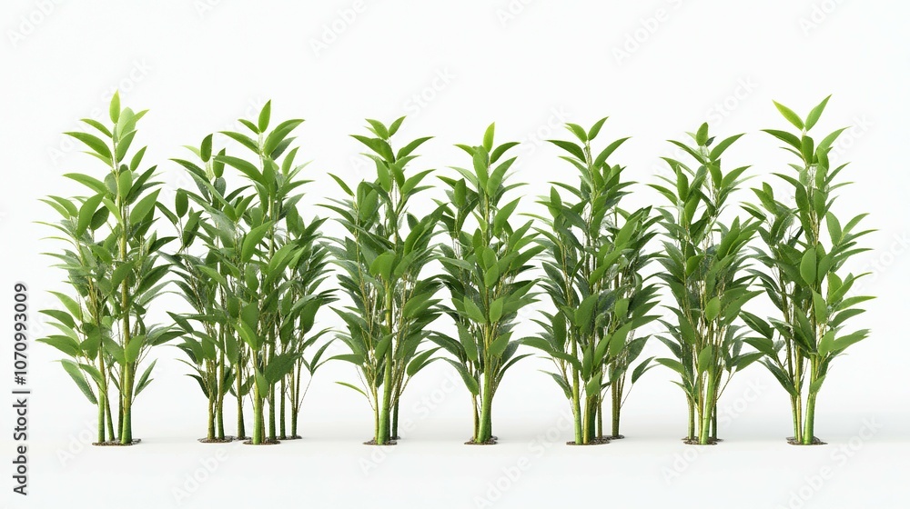 Poster A row of green bamboo plants isolated on a white background.