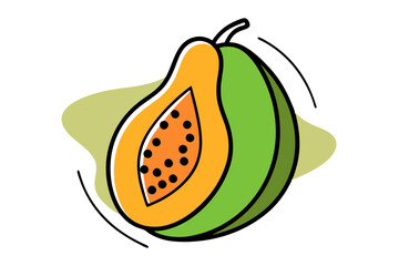 Vibrant Line Color Drawing of Papaya with Slice – Fresh and Juicy Vector Illustration