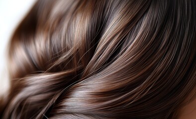 Naklejka premium Soft lighting highlights the natural beauty and care of dark hair through its delicate parting