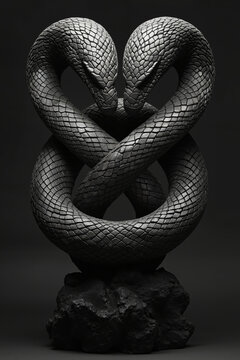 A black and white photo of a snake on a rock