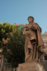 Sculpture Agatha Cathedral Duomo Piazza Duomo Catania. Close-up of an ancient stone statue against...