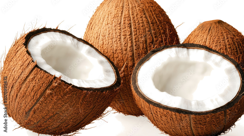 Poster coconut palms with fresh coconuts isolated on a transparent background generative ai