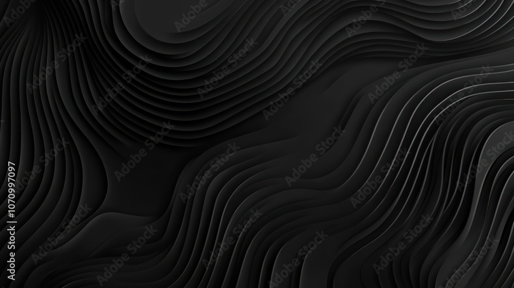 Poster abstract black textured background with flowing waves and depth.