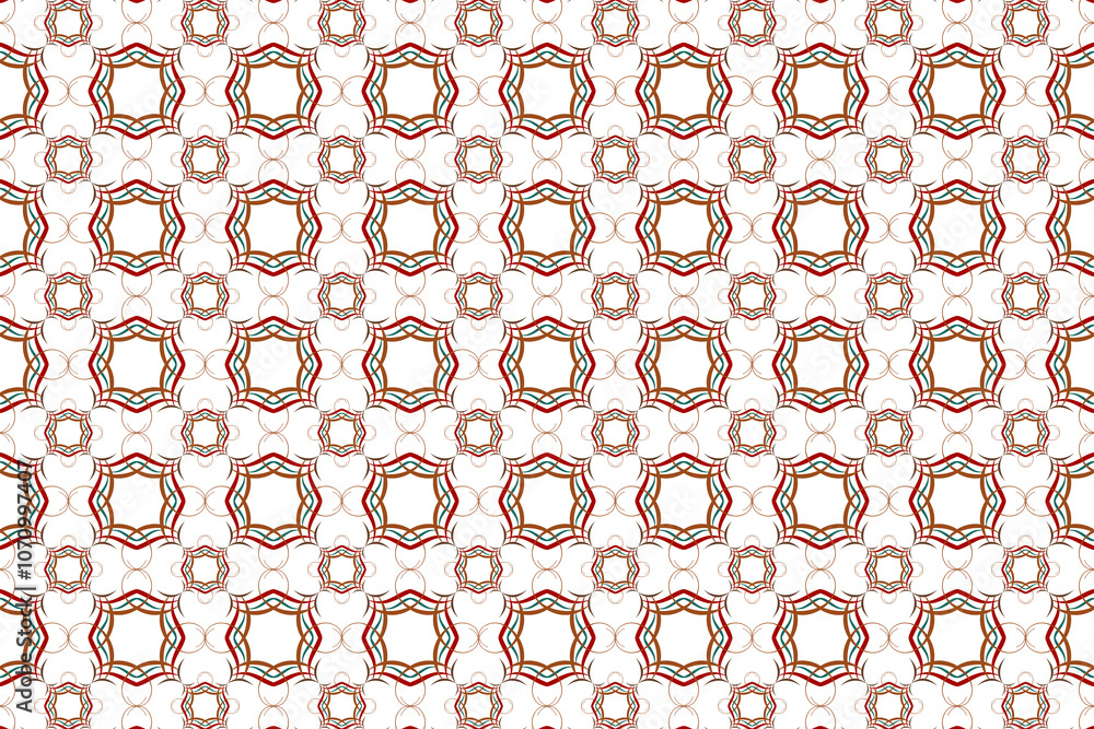 Poster intricate geometric pattern in red and green on a soft cream background
