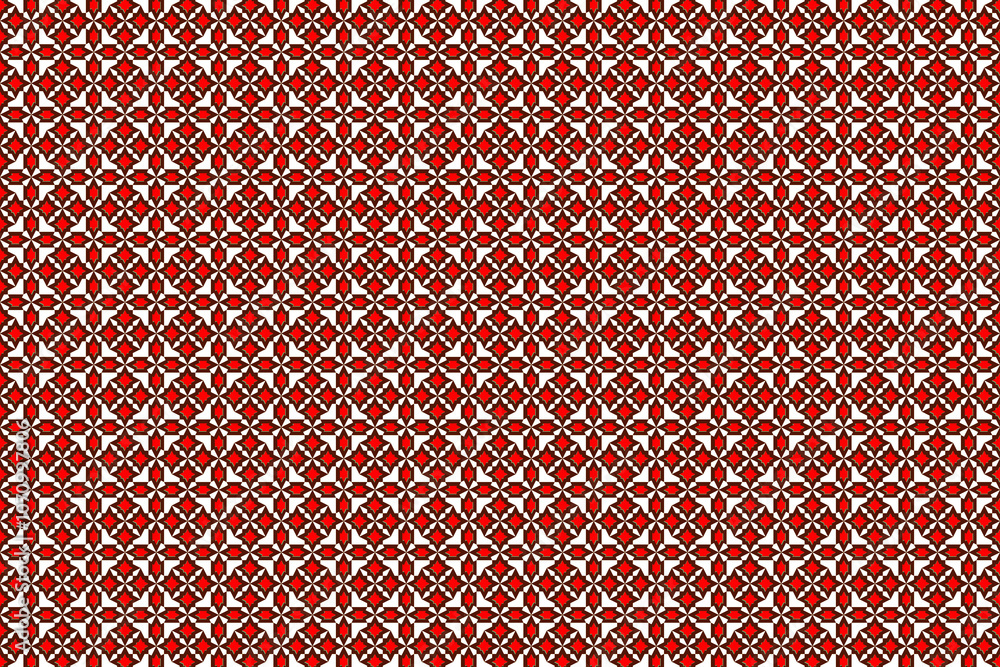 Poster intricate red and white geometric pattern fills the frame with vivid rhythm and style