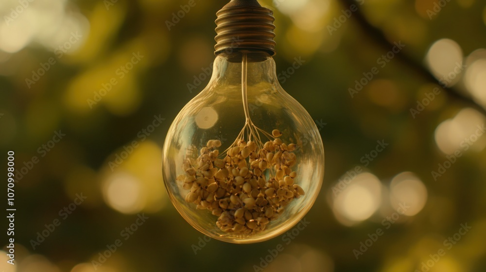 Poster a light bulb encasing popcorn kernels, symbolizing creativity and illumination.