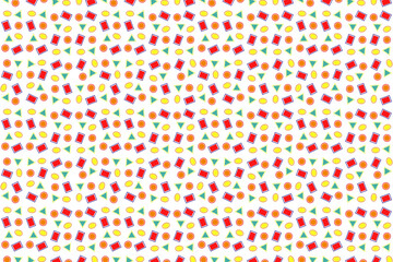 Creative pattern featuring colorful fruit and geometric shapes on a bright background