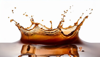 liquid coffee crown splash close up on white background