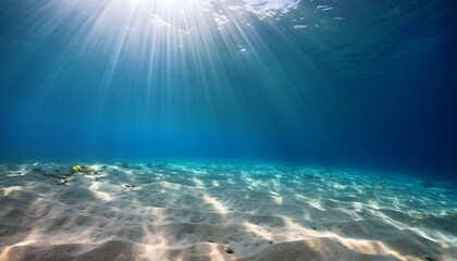 ethereal underwater sunbeams pierce crystalline waters illuminating sandy ocean floor serene aquatic dreamscape