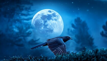 bird hunting by blue moon light