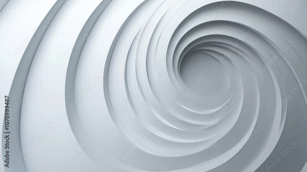 Poster abstract swirling design in shades of white and gray, creating a sense of depth and motion.