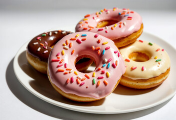 Assorted Donuts with Colorful Sprinkles on a Plate