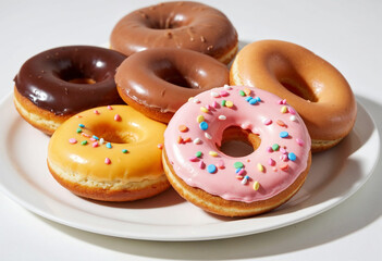 Assorted Donuts with Colorful Sprinkles on a Plate