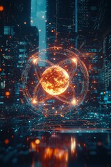 Obraz premium Futuristic holographic sphere in a digital universe