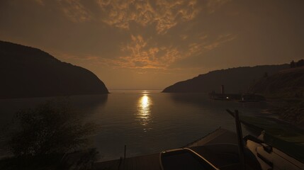 Golden Sunset Over the Coastal Harbor