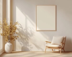 Modern Interior Design with Minimalist Frame Mockup and Cozy Armchair