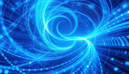 mesmerizing digital vortex of swirling blue light and data streams creates futuristic and dynamic visual effect