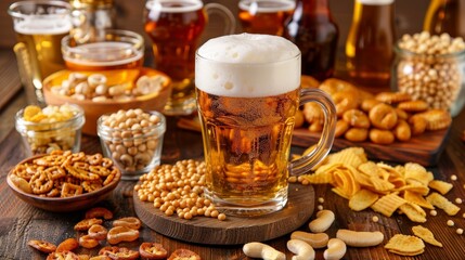 Beer and snacks: Beer served with various bar snacks