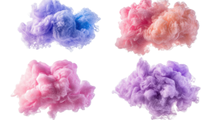 Colorful Cotton Candy Clouds on Transparent Background Generative AI