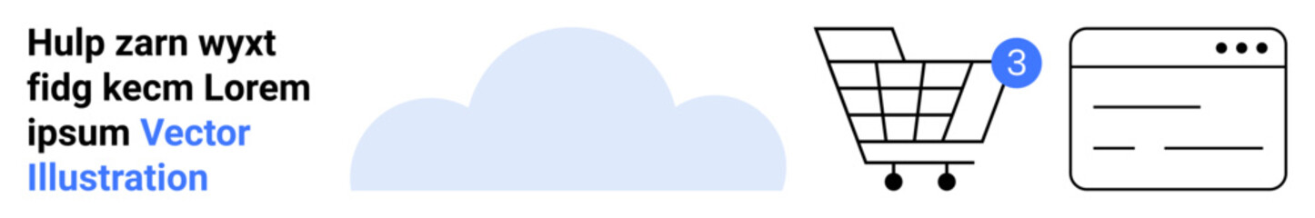 Cloud, shopping cart with 3 notifications, and web interface window. Ideal for e-commerce, online retail, notifications, shopping, cloud solutions, web design, digital marketing. Landing page