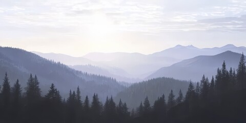 Obraz premium Misty Mountain Range at Dawn