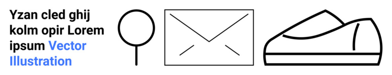 Lollipop, envelope, sneaker in simple line art. Ideal for minimalistic design, communication, fashion, sweets, mail, simplicity, and vector art styles Landing page