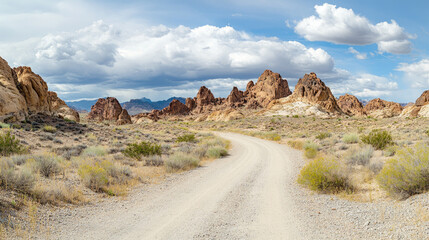 Obraz premium Scenic Desert Landscape with Rocky Formations and Dramatic Clouds