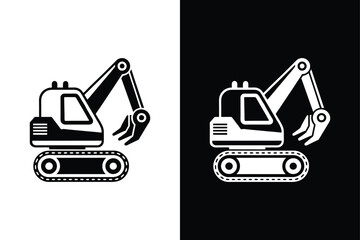 Bulldozer icon or excavator digger on White Background Vector Art Illustration on white background.