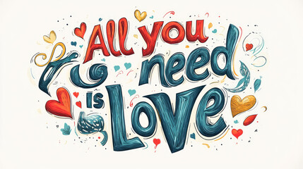 Colorful Retro Love Typography Art with Heart Illustrations