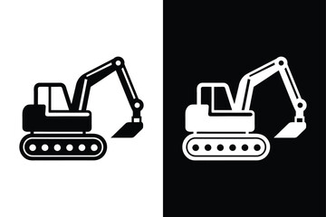 Bulldozer icon or excavator digger on White Background Vector Art Illustration on white background.
