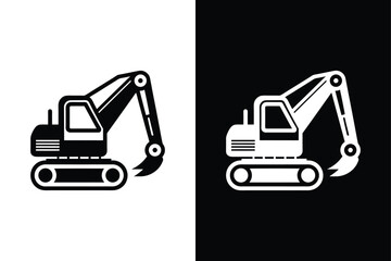 Bulldozer icon or excavator digger on White Background Vector Art Illustration on white background.