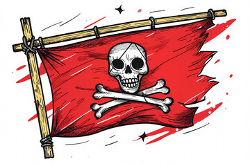 A bold pirate flag featuring a skull and crossed bones, evoking a sense of adventure and rebellion.