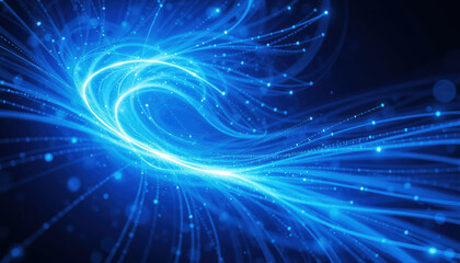 Fototapeta premium swirling vortex of glowing blue light trails creates dynamic and mesmerizing abstract pattern against dark background, evoking sense of motion and energy