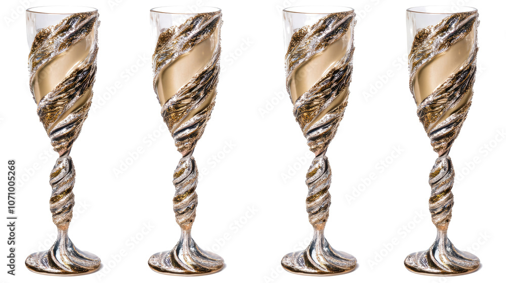 Poster elegant crystal champagne glasses set with intricate twisted design generative ai