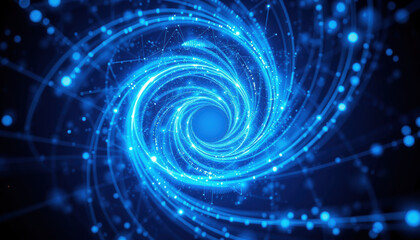 Fototapeta premium swirling vortex of blue light creates mesmerizing digital pattern, evoking sense of motion and energy. abstract design features interconnected lines and glowing particles