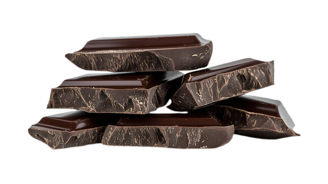 Stacked chocolate bars with segmented squares on white background. PNG transparent.
