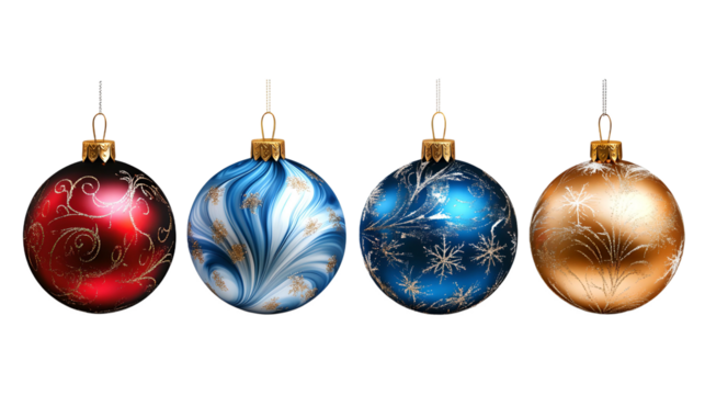 Elegant multi-colored Christmas ornament with intricate rich decorative details isolated on white background. PNG transparent.