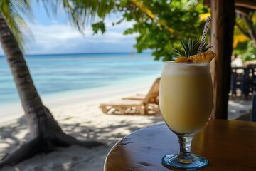 A delicious pi&ntilde;a colada served by the beach