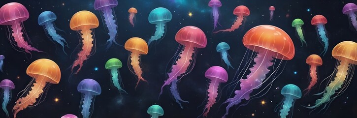Fototapeta premium Under water ecosystem, Beautiful jellyfish repetitive pattern
