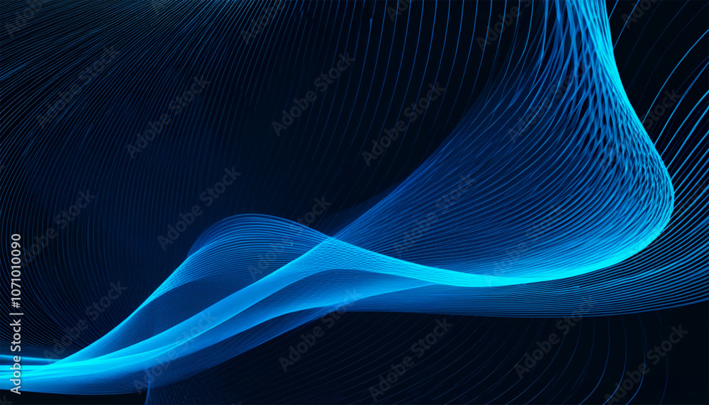 Poster abstract blue on black background texture. dynamic curves ands blurs pattern. detailed fractal graph