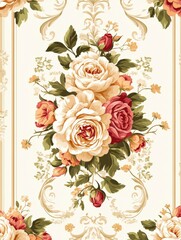 Cream Floral Roses Wallpaper Design