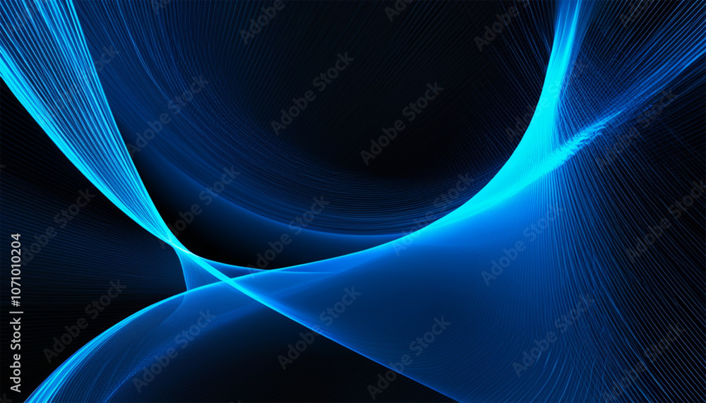 Poster abstract blue on black background texture. dynamic curves ands blurs pattern. detailed fractal graph