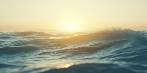 Tranquil ocean waves under setting suns golden light