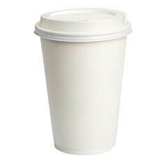 A blank white takeaway coffee cup isolated on a transparent background, png