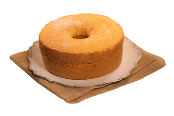 Traditional Brazilian Homemade Cake on Rustic Plate with Burlap Base In transparent Background
