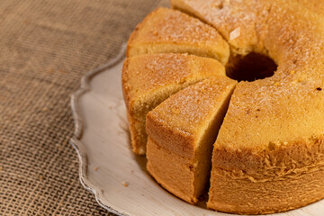 Sliced Brazilian Homemade Cake on Rustic Plate