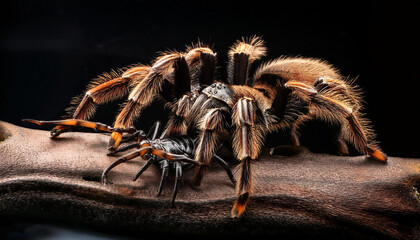 Scorpion attacking spider with black background