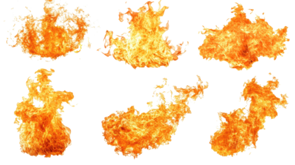 Collection of Fire Flames Isolated on a Transparent Background Generative AI