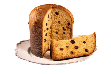 Sliced Panettone with Raisins on Transparent Background 