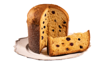 Sliced Panettone with Raisins on Transparent Background 